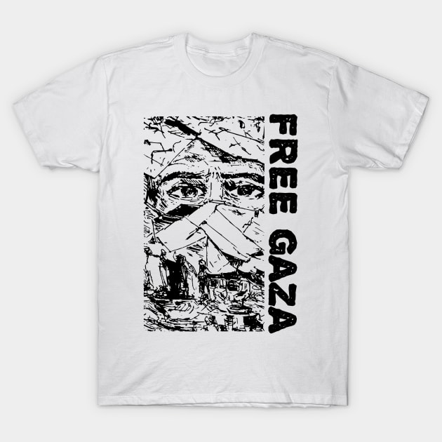 Free Gaza refugees camp illustration T-Shirt by Abuewaida 